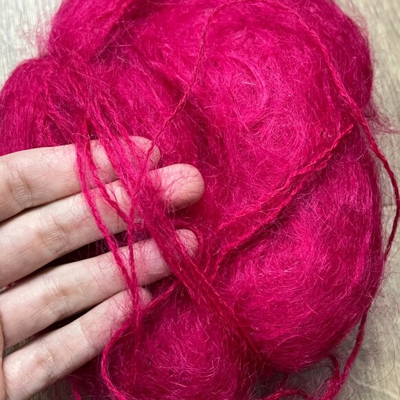 Mohair Natural Fiber Hand Spun Magenta Yarn - Picture 4 of 6